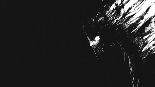 Dark abstract monster silhouette with glowing eye profile.