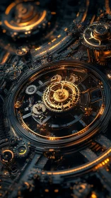 Clockwork Nebula: golden gears turning in deep space.