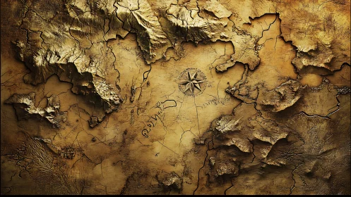 Ancient fantasy world map invites journeys across worn lands