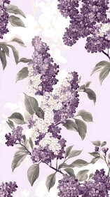 Lilac Flowers Botanical Illustration Against Lavender Background