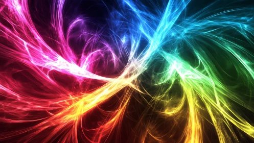 Dancing rivers of neon light swirling through midnight space.