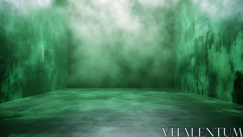 Emerald fog fills a textured, futuristic green room.