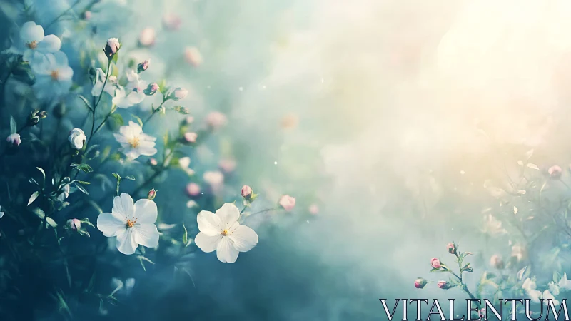 Delicate Cosmos Blooms Drift Through Luminous Mist Garden