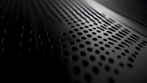 Abstract close-up of perforated black metal surface, modern style.