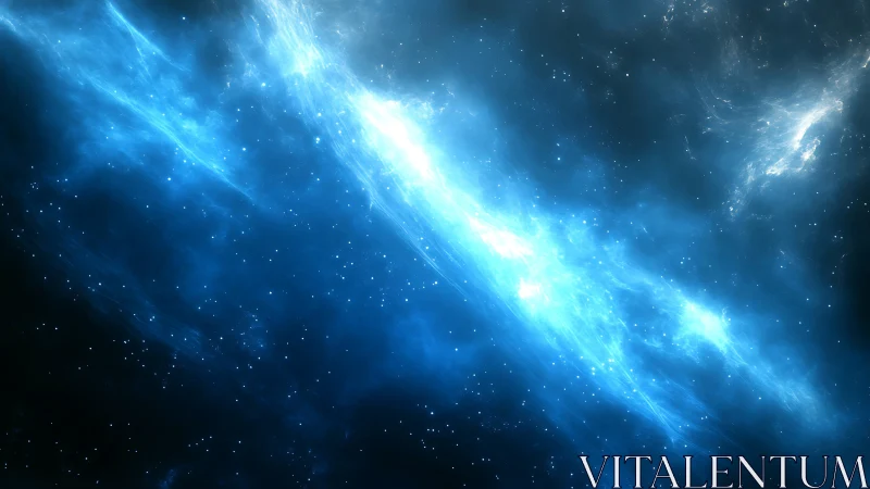Stellar blue nebula stream cutting across deep space.