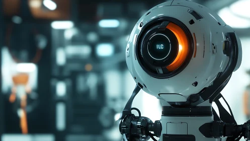 Spherical robotic sensor head glows in a high-tech lab