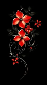 Crimson Petals Dance Through Darkness in Ethereal Botanical Symphony