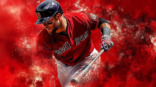 Kinetic digital portrait of Red Sox batter in explosive motion.