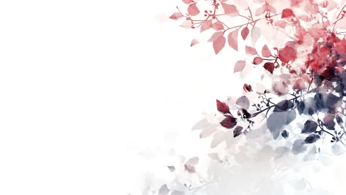 Red and blue digital foliage branches fade into white space