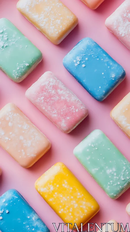 Colorful Sugar-Coated Soaps on Pink Background.