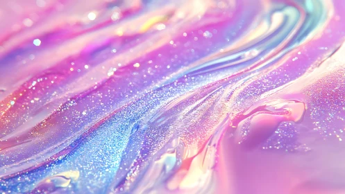 Iridescent pink and blue abstract liquid shimmer texture.