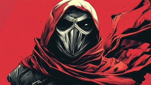 Mysterious masked wanderer wrapped in bold red cloth.