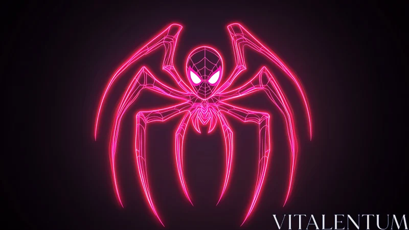 Neon spider emblem with stylized mask glows on dark background