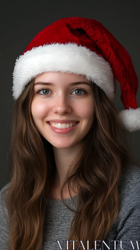 Smiling young woman in Santa hat under soft studio lighting