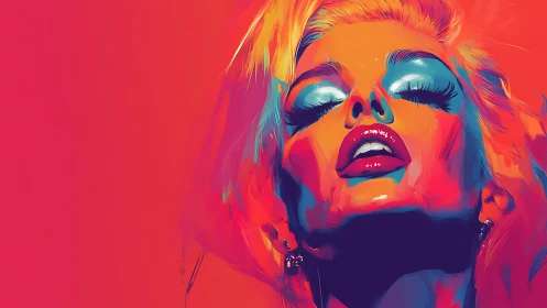 Neon chromatic portrait isolates glamorized female face in ecstasy