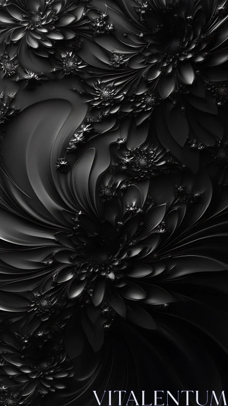 Dark fractal petals forming layered metallic blooms.