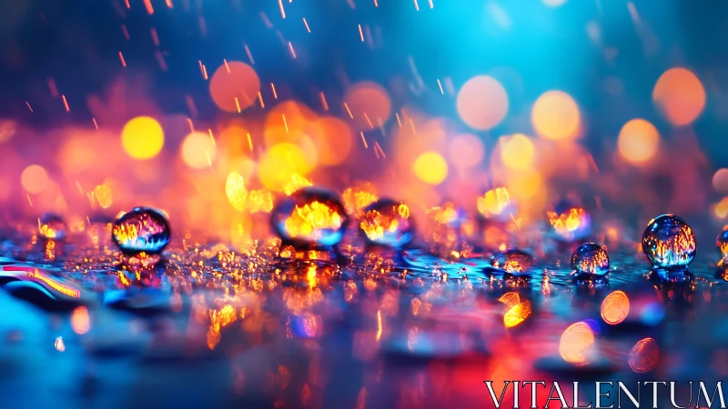 Macro raindrops refract neon bokeh under dynamic low light
