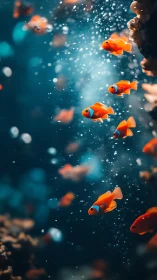 Photorealistic vertical study of clownfish in suspended reef space.