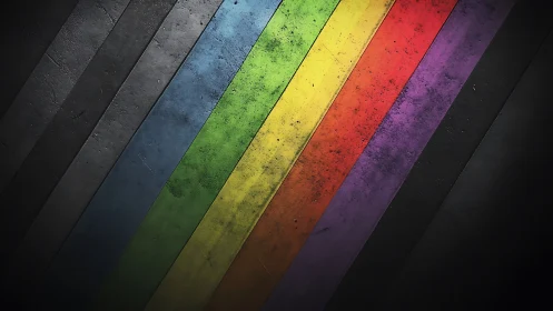 Oblique spectrum bands on distressed industrial surface.