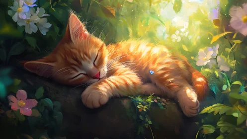 Golden Tabby Dreams in Dappled Garden Light.