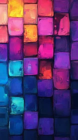 Chromatic grid abstraction with luminous multicolor blocks.