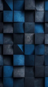 Midnight blue geometric cubes form a textured abstract wall.