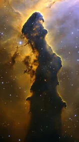 Cosmic pillar of glowing starlight and dreamy golden nebula.