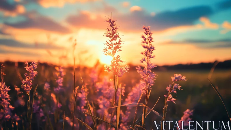 Wildflower sunset glow over a quiet, golden evening field.