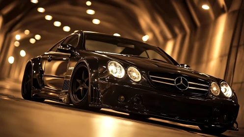 Midnight tunnel predator glides low in molten amber light