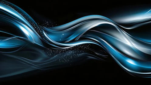 Glistening blue energy waves flowing through night sky.