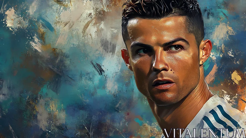 Focused football star against bold abstract colors.