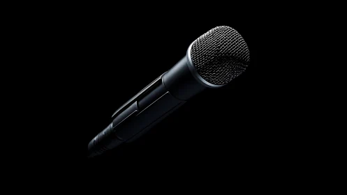 Dynamic cardioid handheld microphone in low key studio lighting