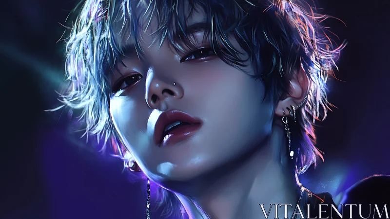 Neon-drenched androgynous icon under electric club lights.