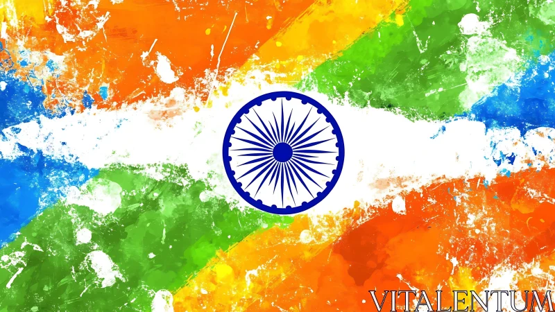 Brushstroke abstraction of Indian flag with bold Ashoka Chakra.