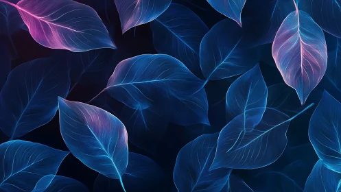 Glowing blue leaves drift across a dark ethereal background.