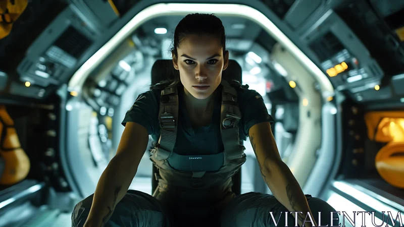 Starship vanguard poised in neon-lit alloy corridors of fate.