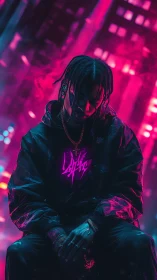 Neon-lit urban portrait isolates moody figure in magenta haze