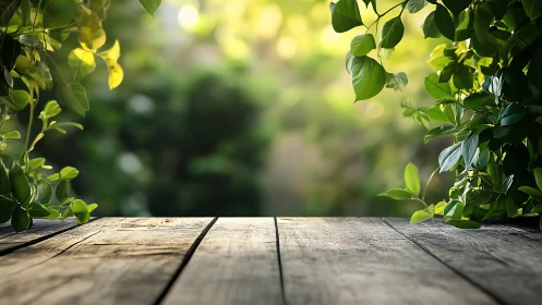 Weathered timber surface framed by soft-focus foliage demonstrates shallow depth-of-field photograph