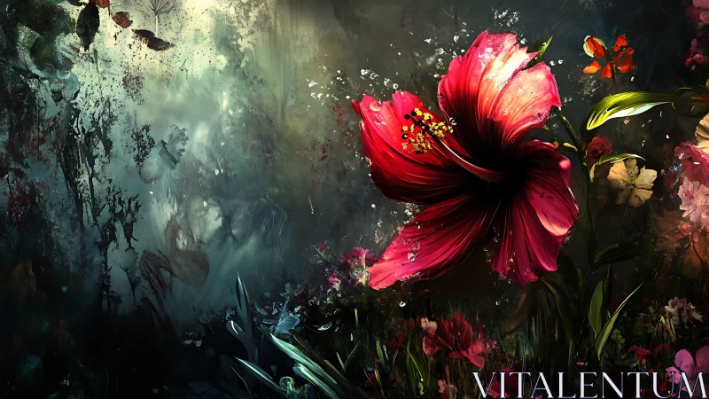 Vibrant Hibiscus Against Decaying Wall Surface.