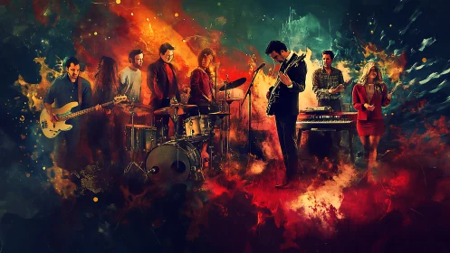 Dynamic indie band framed by explosive abstract color