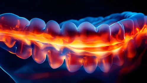 Abstract 3D Illustration of Human Intestine with Fiery Colors.