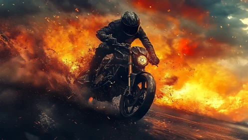 Motorcyclist accelerates through intense roadside explosion