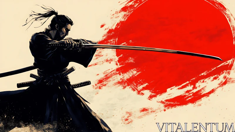 Blade-sure samurai carves silence before a rising red sun