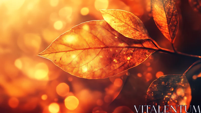 Macro leaf study with luminous autumn bokeh backdrop.