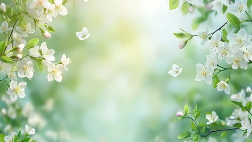 Spring Blossoms Frame Garden Scene with Delicate White Flowers