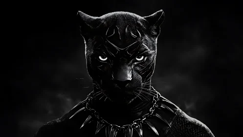 Dark panther warrior emerges from shadow with fierce resolve