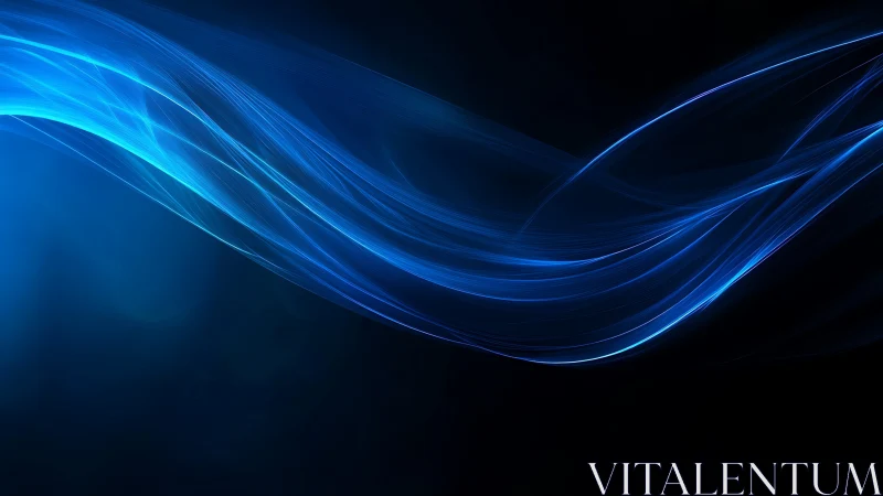 Electric tide of neon blue ribbons quietly bends the dark