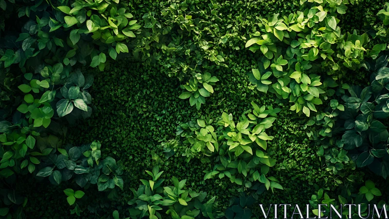 Dense layered green foliage forms a textured vertical plant surface