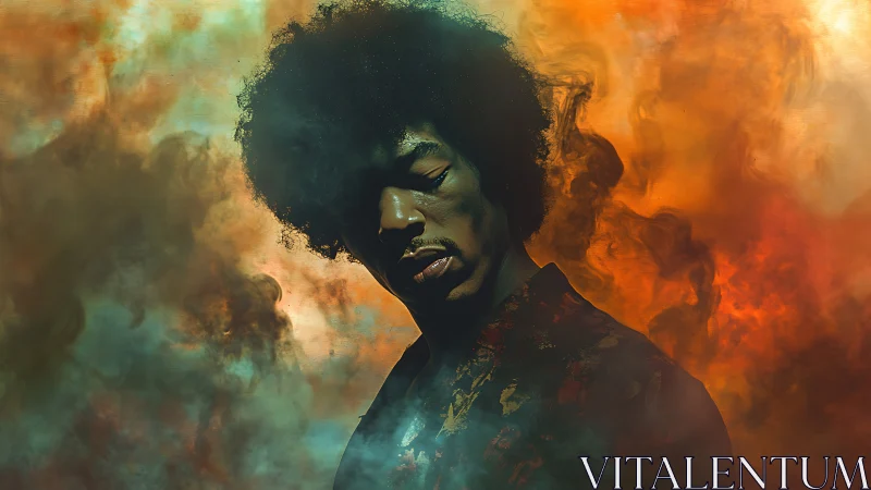 Smoke-kissed portrait drifts between ember light and teal haze