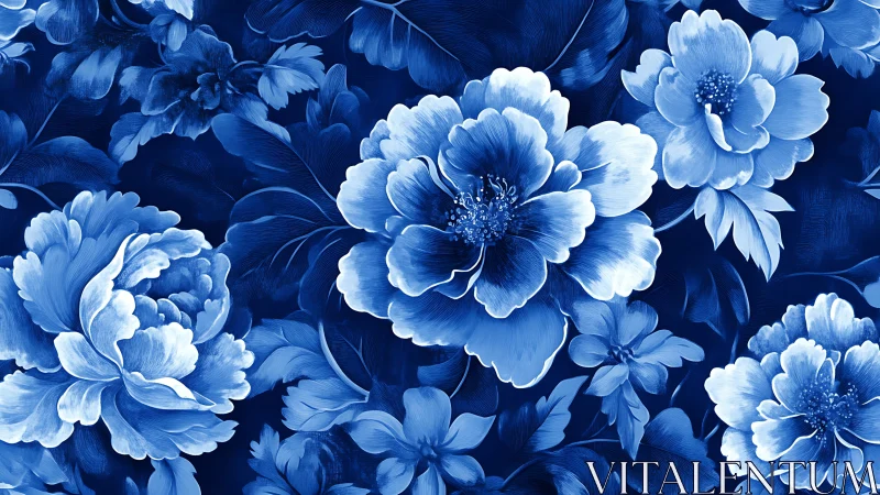 Blue Blooms Against Midnight Canvas.